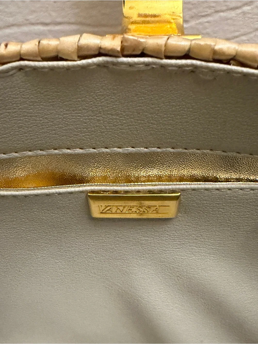 Vintage Vanessa Woven Straw Clutch with Gold Chain Strap Crossbody Purse